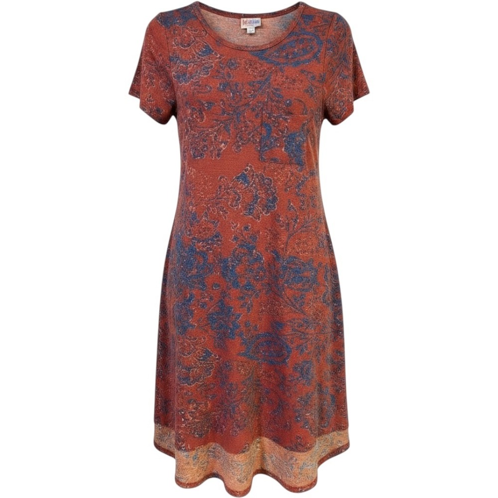 LuLaRoe Carly Dress Women XXS Rust Orange New Floral Paisley High Low Swing